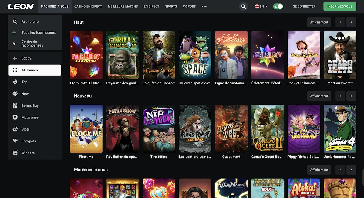 selection de jeux NetEnt sur le casino en ligne Leon Casino