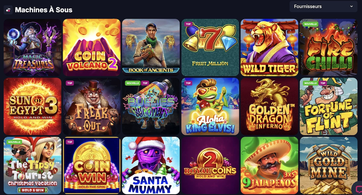 Sélection de machines à sous sur Betsio Casino avec Coin Volcano 2, Book of Ancients, Wild Tiger et autres slots populaires