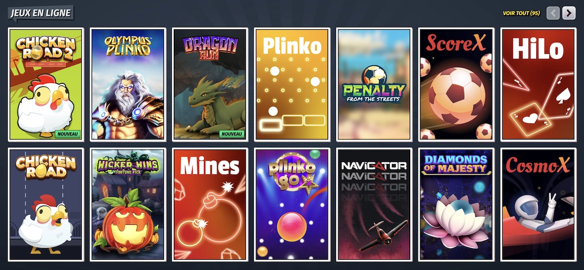 selection de mini jeux disponibles sur Allyspin Casino