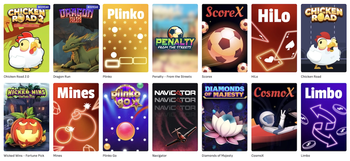 selection de mini-jeux disponibles sur Bankonbet