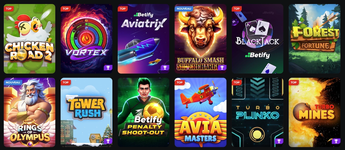 selection de mini-jeux sur Betify