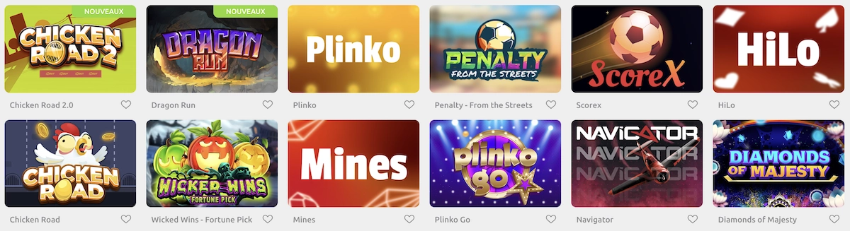 selection de mini jeux disponibles sur Cadoola