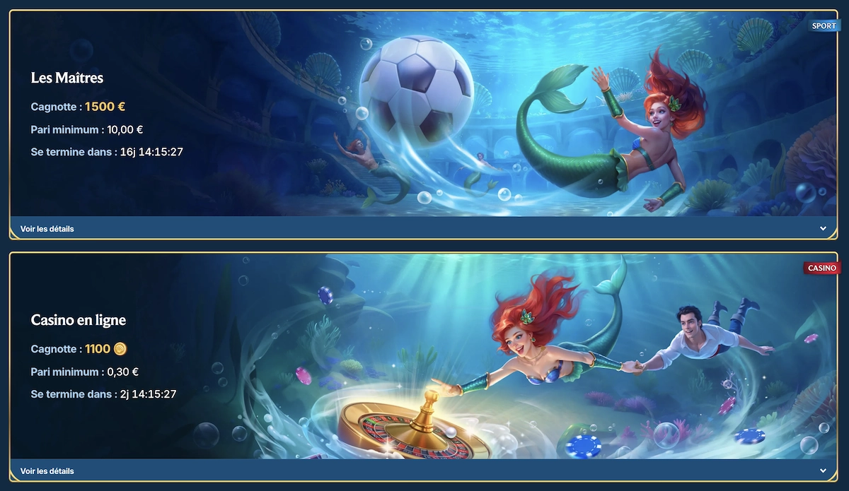 selection de tournois casino et sport sur Aquawin