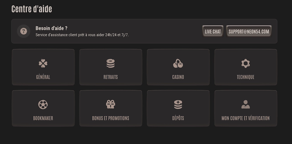 d&eacute;tails du centre d'aide de Neon54.com