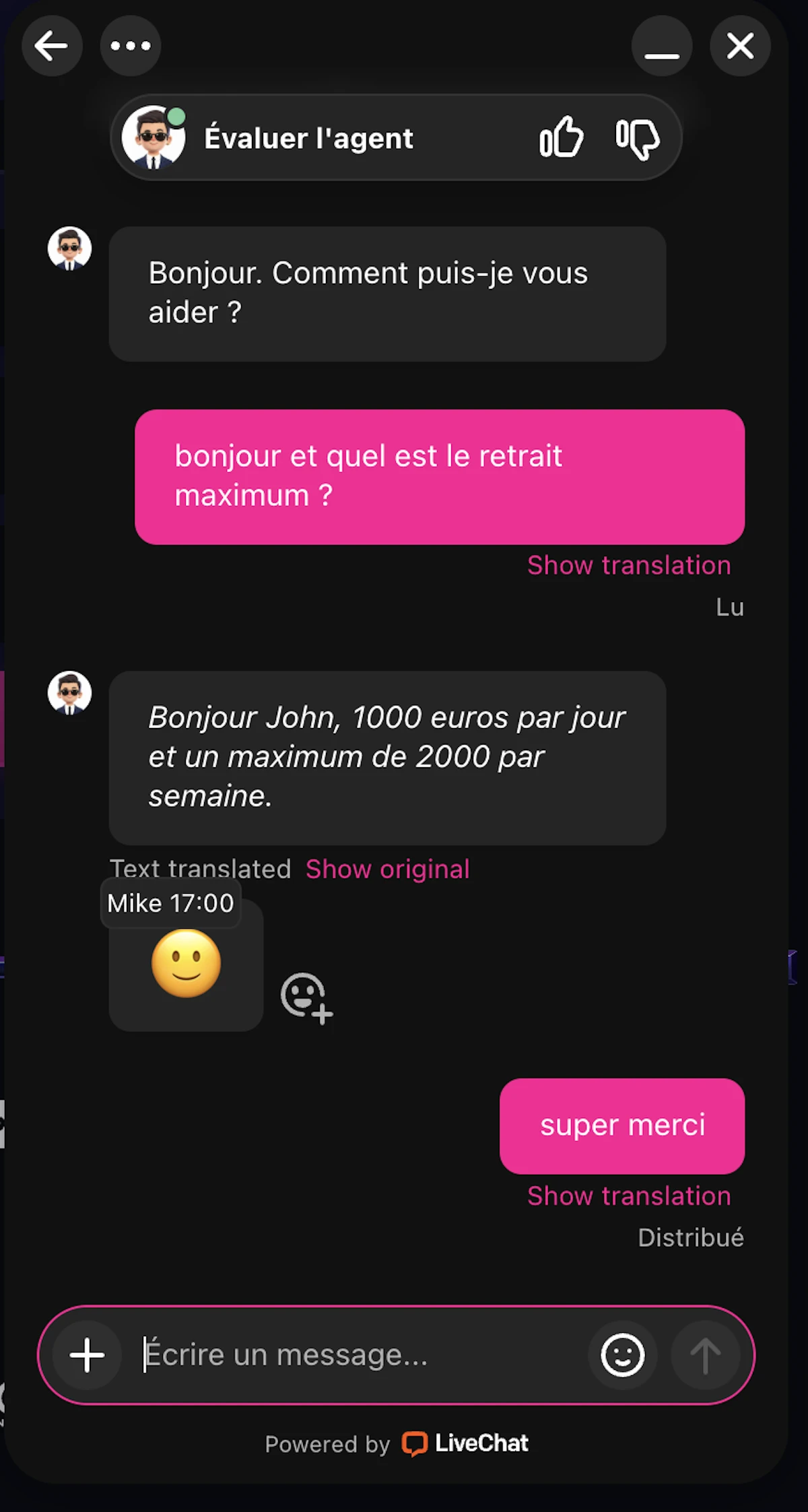 Support client Wildzy via live chat avec r&eacute;ponse rapide du service client