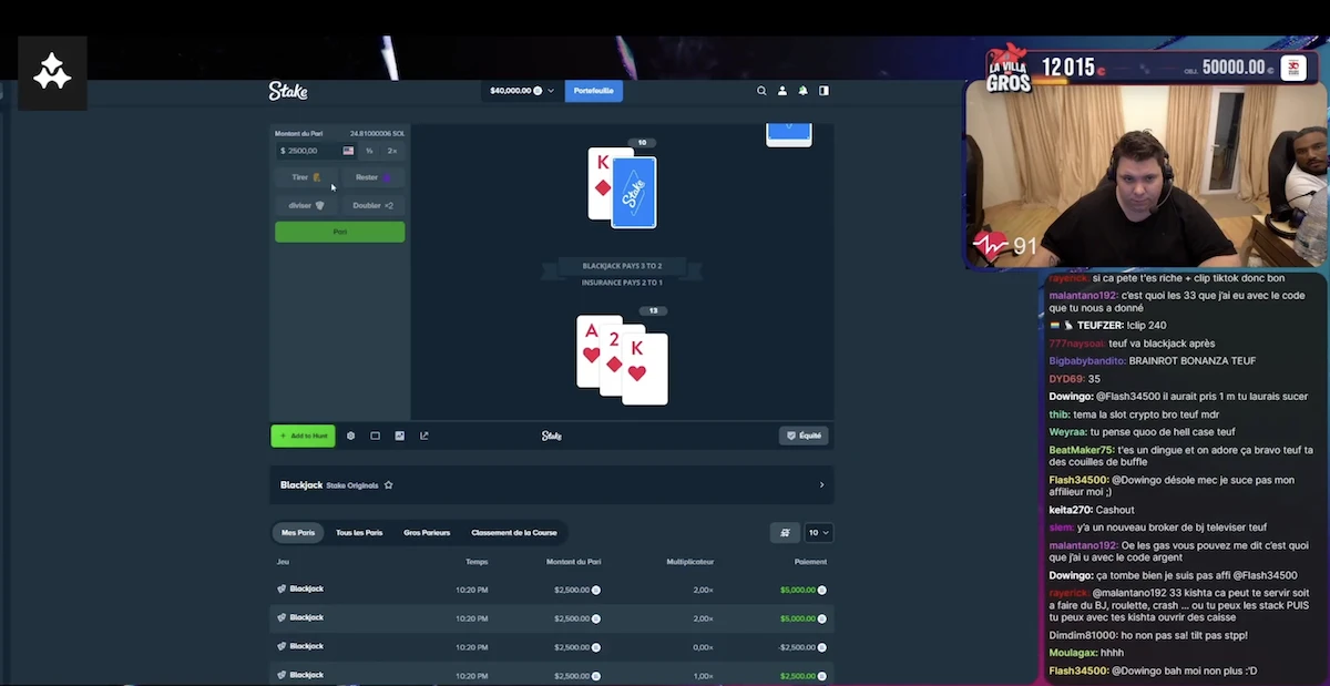 TeufeurS en live streaming avec un casque gaming, streamer fran&ccedil;ais connu pour ses sessions de casino en ligne et ses d&eacute;fis en direct