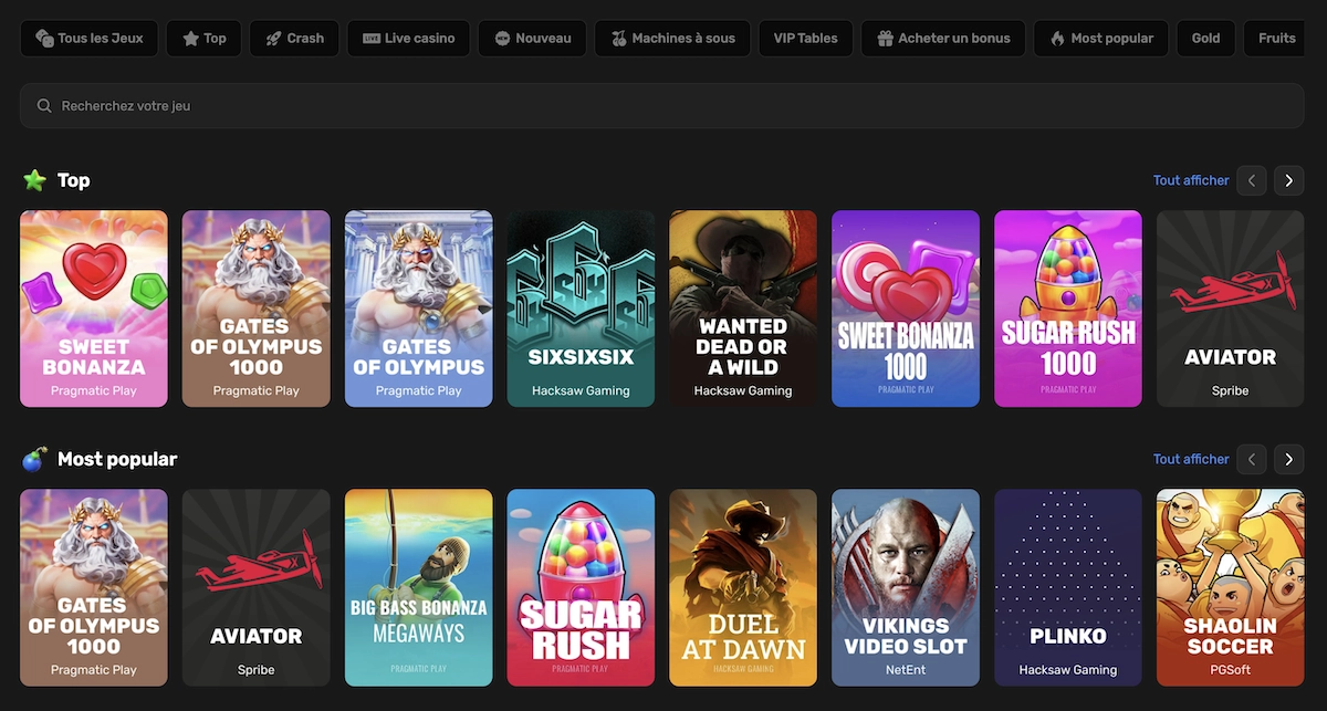 top des jeux et jeux les plus populaire du caisno Win.Casino