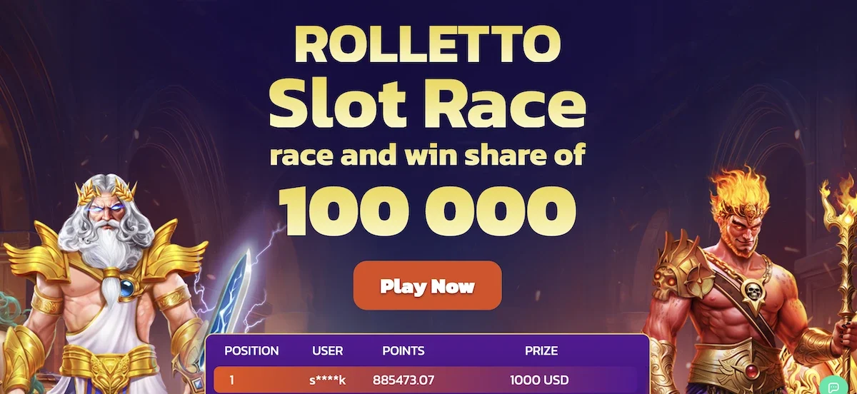 Tournoi de casino "Slot Race" sur Rolletto avec classement joueurs et r&eacute;compenses affich&eacute;es &agrave; l&rsquo;&eacute;cran