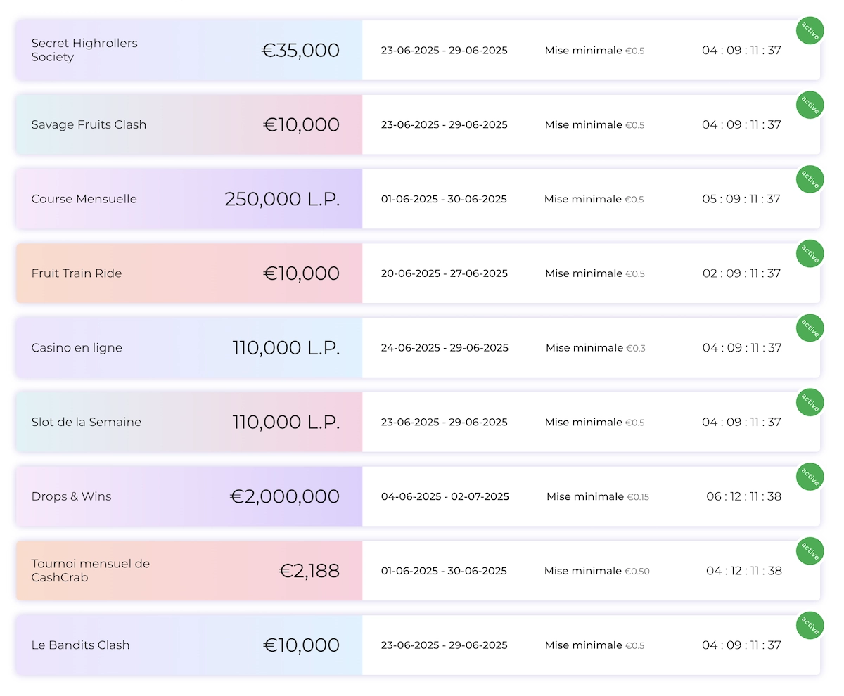tournois de jeux sur le site de Alf Casino