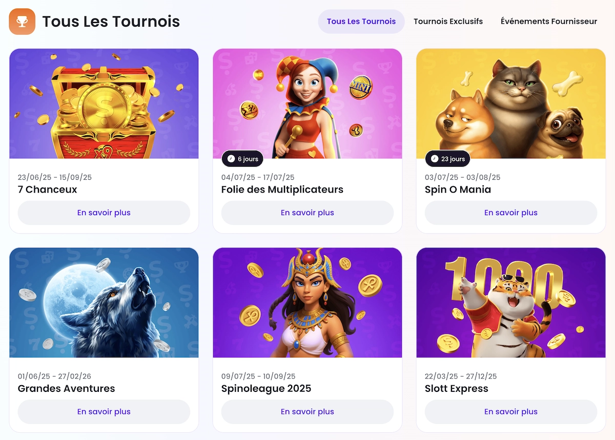 tournois en cours sur le site Slott Casino