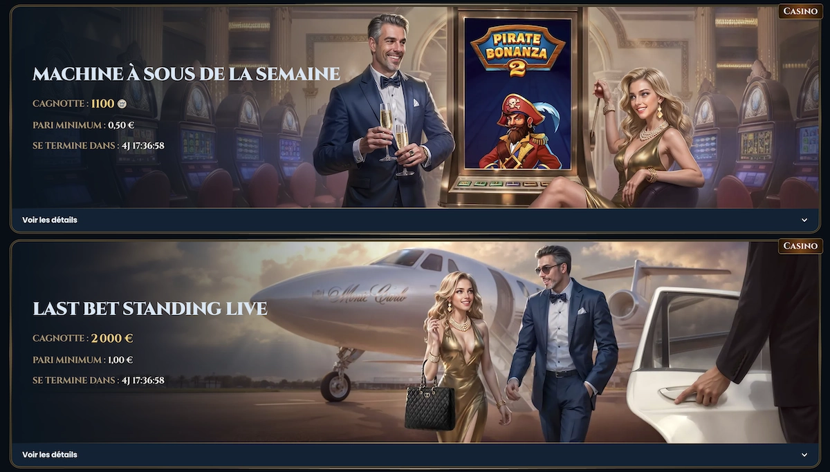 Tournois Wonderluck Casino avec banni&egrave;res de comp&eacute;titions comme Machine &agrave; sous de la semaine et Last Bet Standing Live