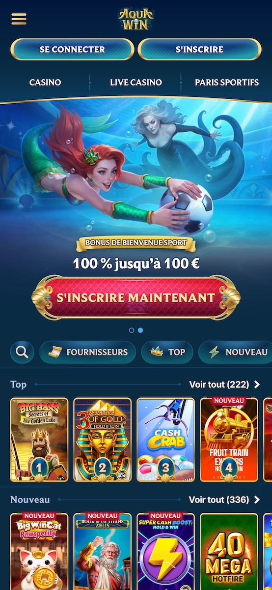 version mobile d'Aquawin casino