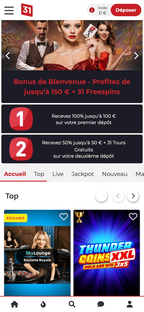 version mobile du casino en ligne Lucky31