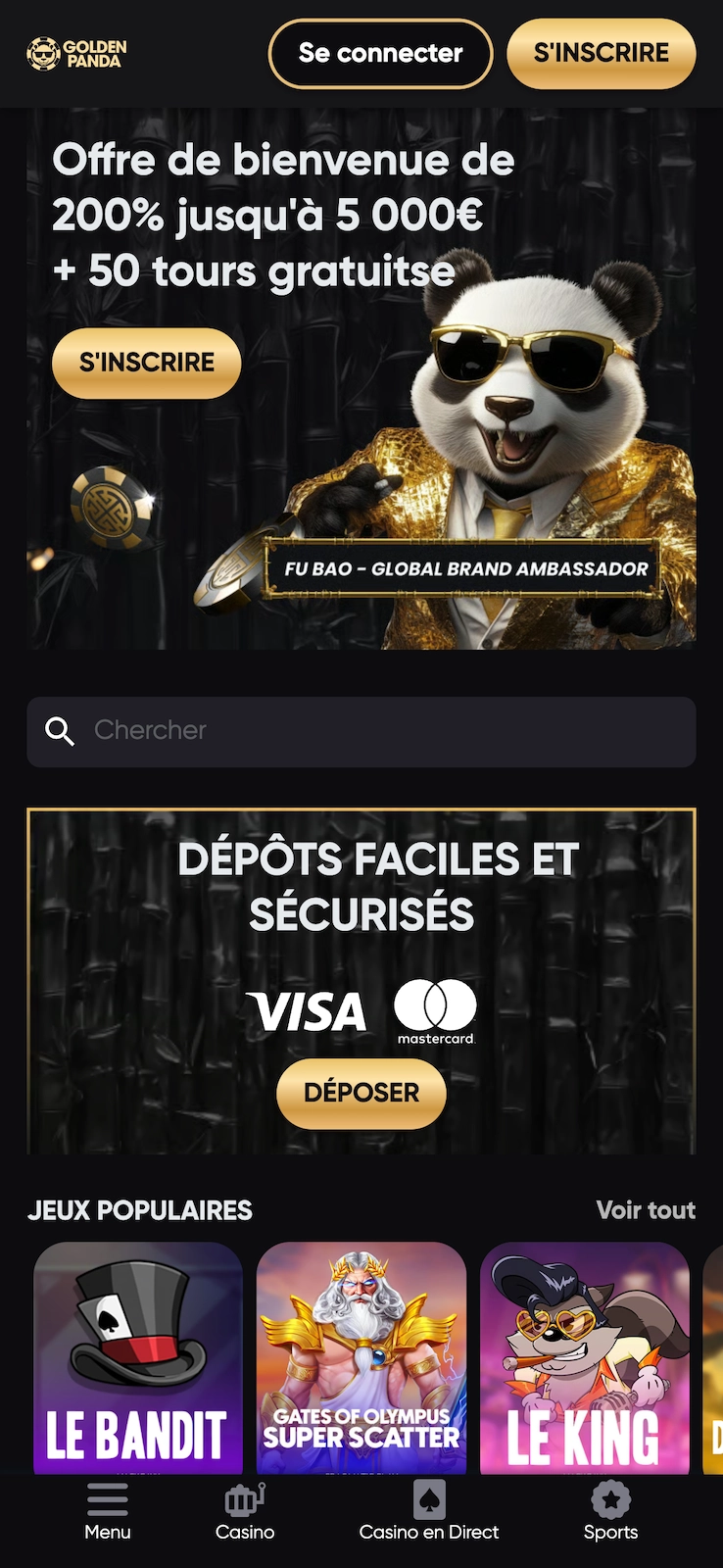 version mobile de Golden Panda Casino