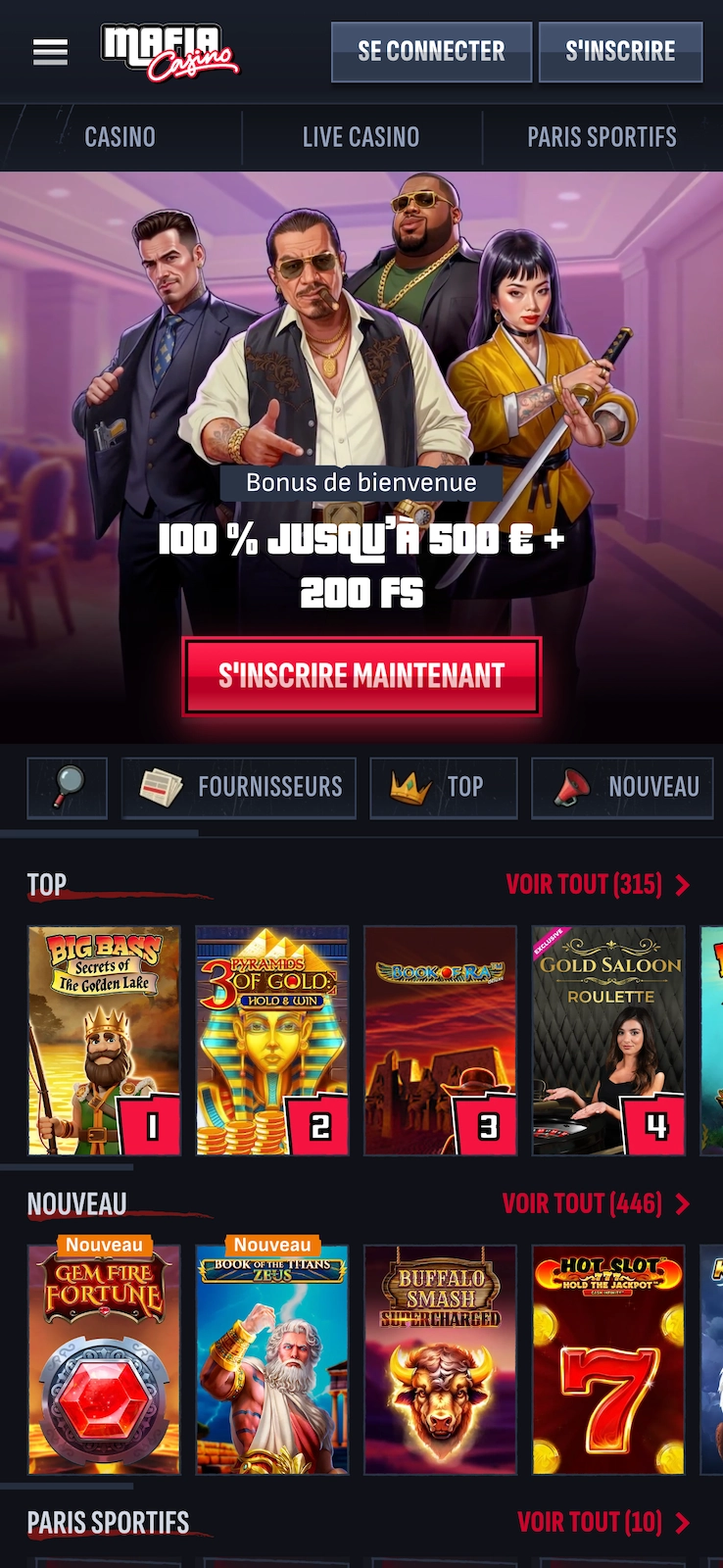 version mobile de Mafia Casino