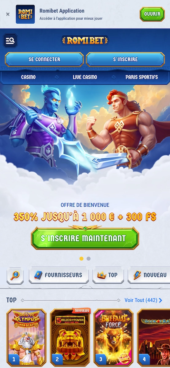 version mobile de Romibet casino avec le bouton pour t&eacute;l&eacute;charger Romibet Application