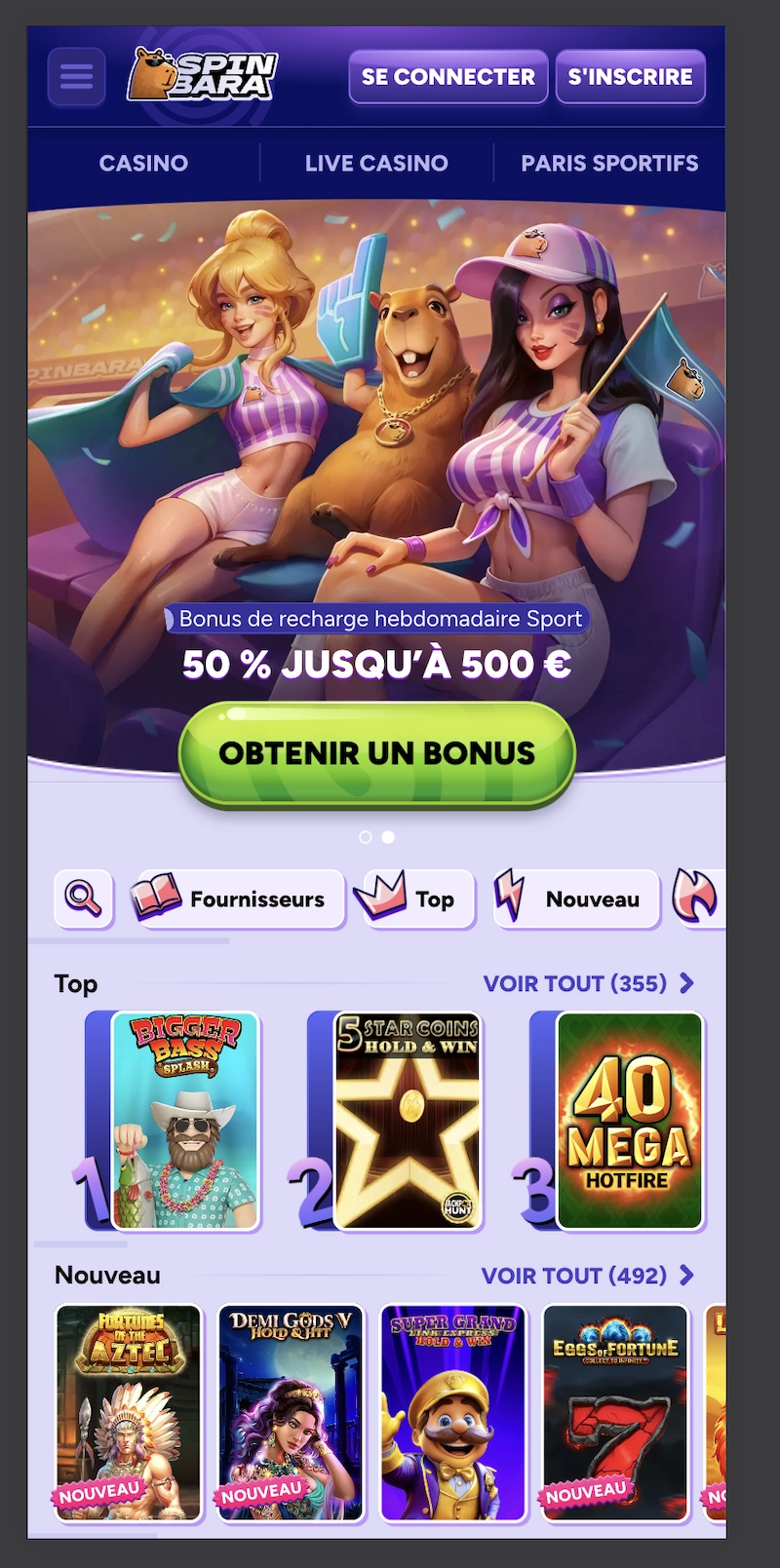 version mobile du casino en ligne Spinbara