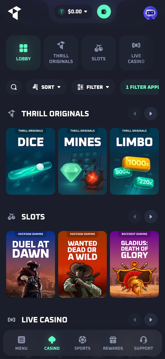 version mobile du casino en ligne Thrill