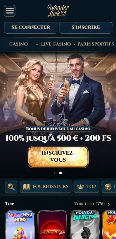 Version mobile de Wonderluck Casino avec le bonus de bienvenue 100 % jusqu’à 500 € + 200 free spins et les jeux populaires